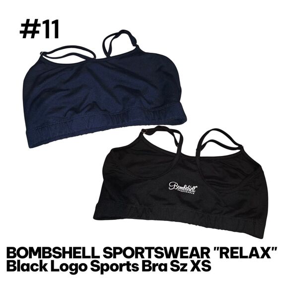 BOMBSHELL "RELAX" SPORTSWEAR Sz XS Black Logo Workout Athletic Sports Bra - Picture 3 of 3